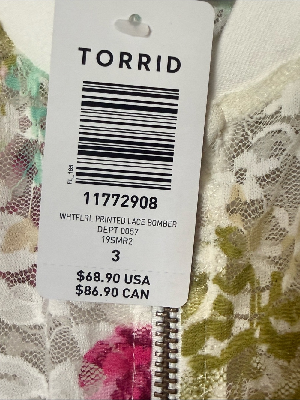 torrid White Lace Bomber Jacket with Pink & Green Floral Print